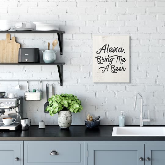 Stupell Industries Alexa Bring Me Beer Distressed Kitchen Sign Wall Plaque